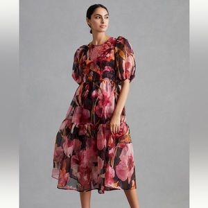 Anthropologie Puff Sleeve Organza Midi Dress
